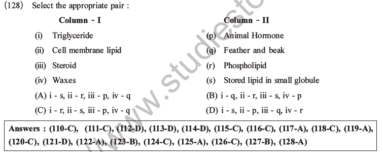 NEET Biology Biomolecules MCQs Set C, Multiple Choice Questions